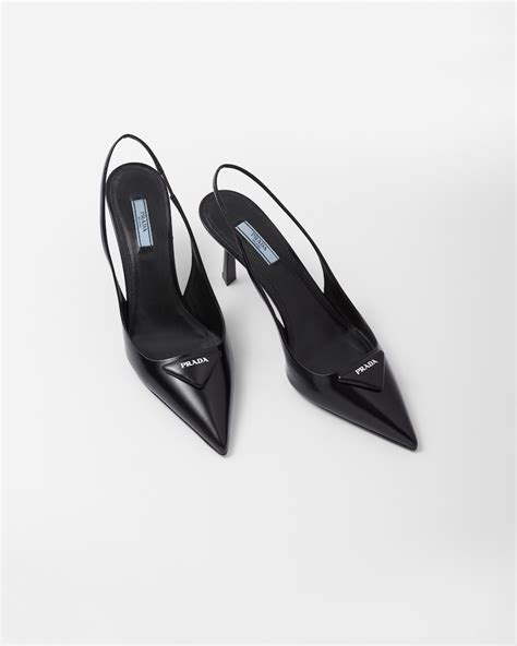 prada brushed leather slingback pumps|Prada slingback kitten heel pumps.